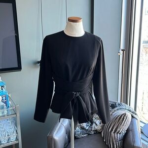 New Dress the Population Margot Long Sleeve Tie Front Top in Black Size Large
